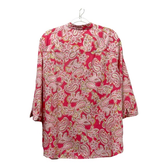 Appleseed's Paisley 100% Cotton 3/4 Sleeve Top Size 1X, Pink - Picture 2 of 7